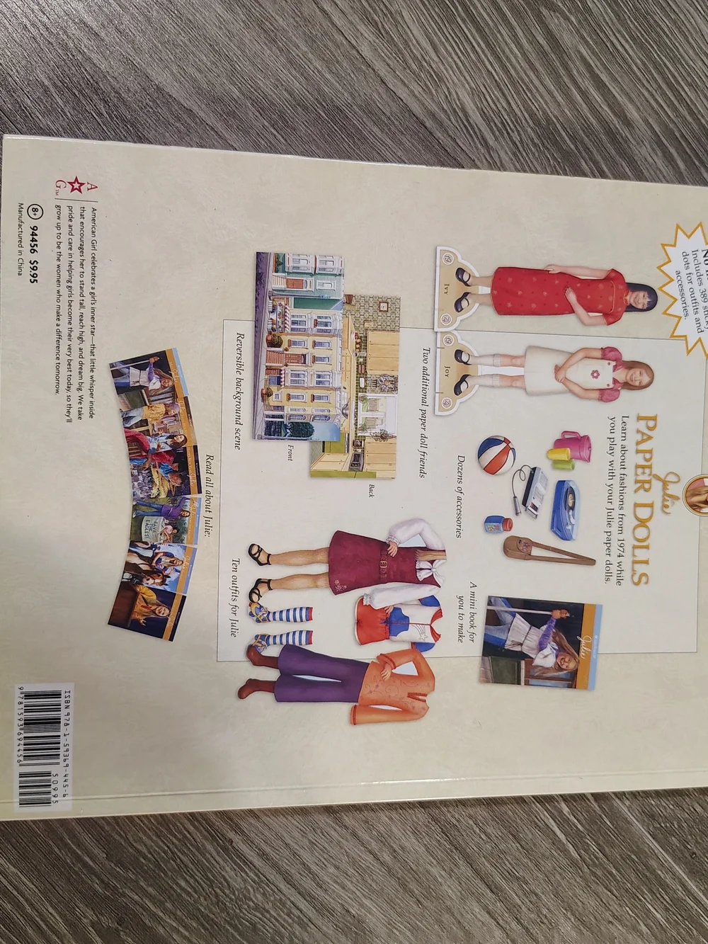 American Girl Julie (1974) Paper Dolls never used, Cut Out & Scenes; sticky dots